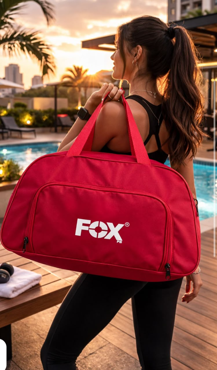 Modelo carregando bolsa Fox
