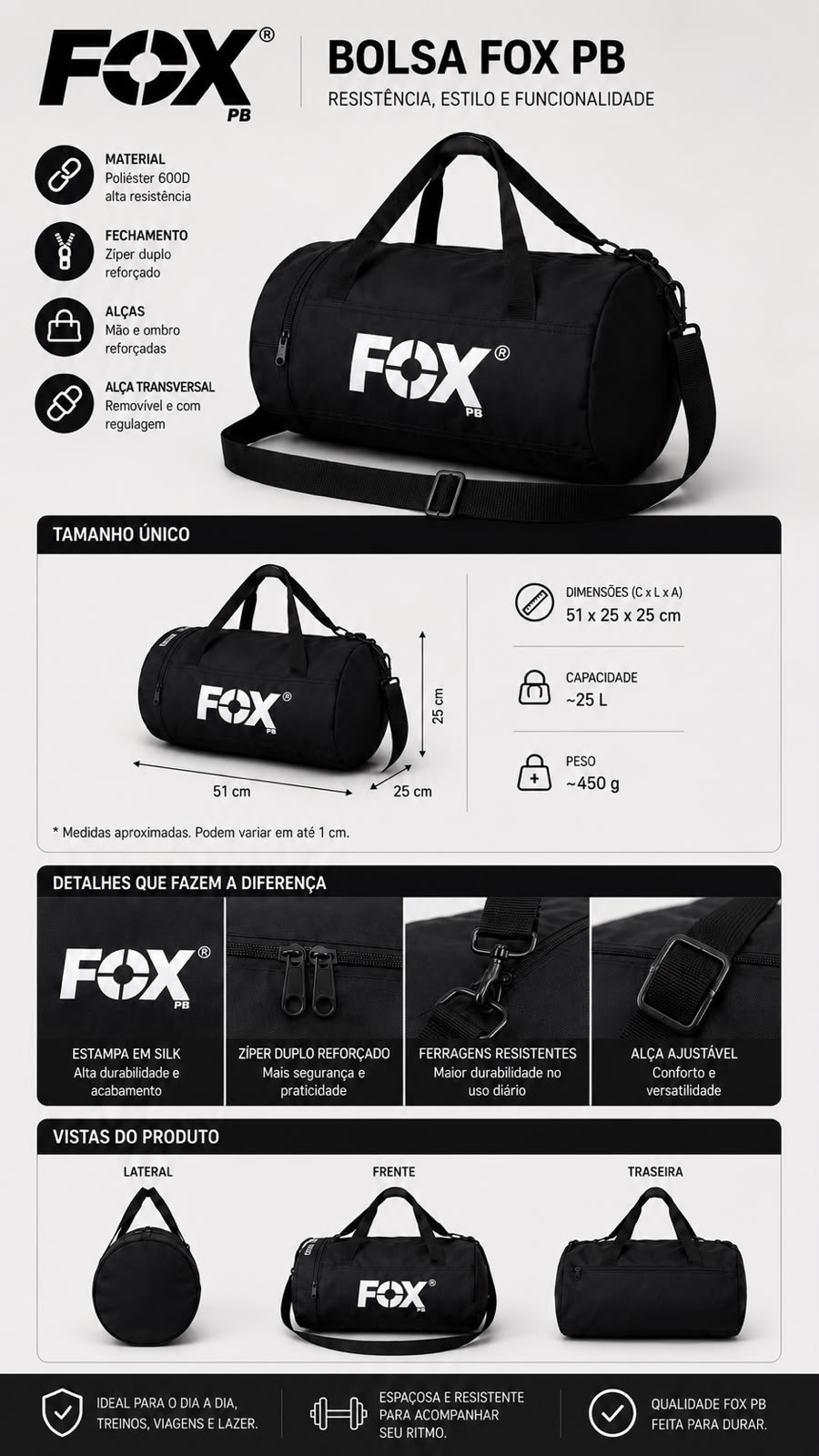 Especificações da Bolsa Fox PB
